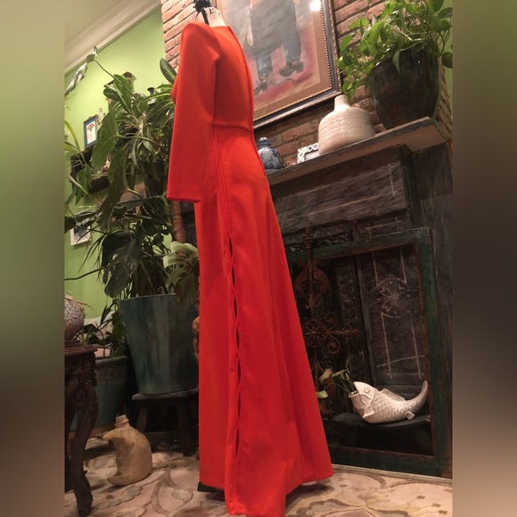 1970s Handmade Pumpkin Orange Empire Waist Mrs. Roper Energy in the Best Way. - Picture 5 of 9